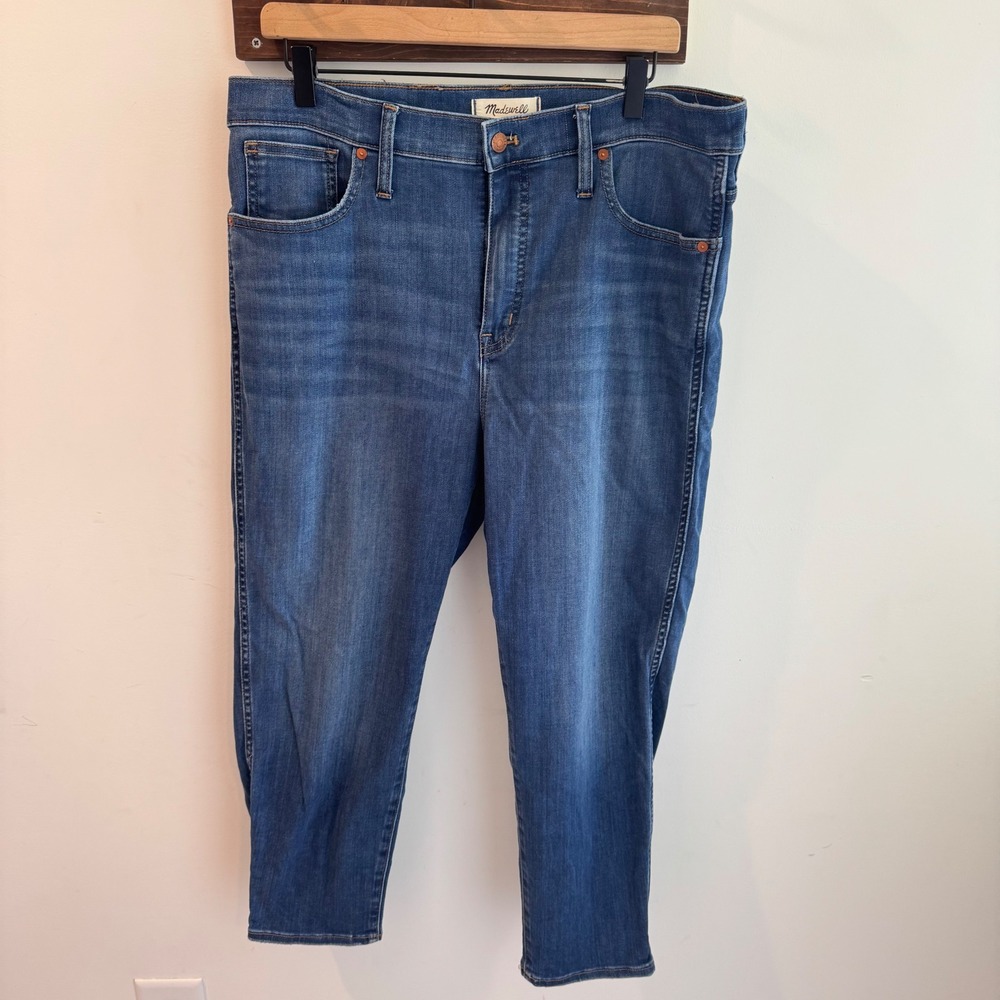 Madewell Petite Stovepipe Jeans Womens 32P Blue High Rise Straight‎ Leg Denim